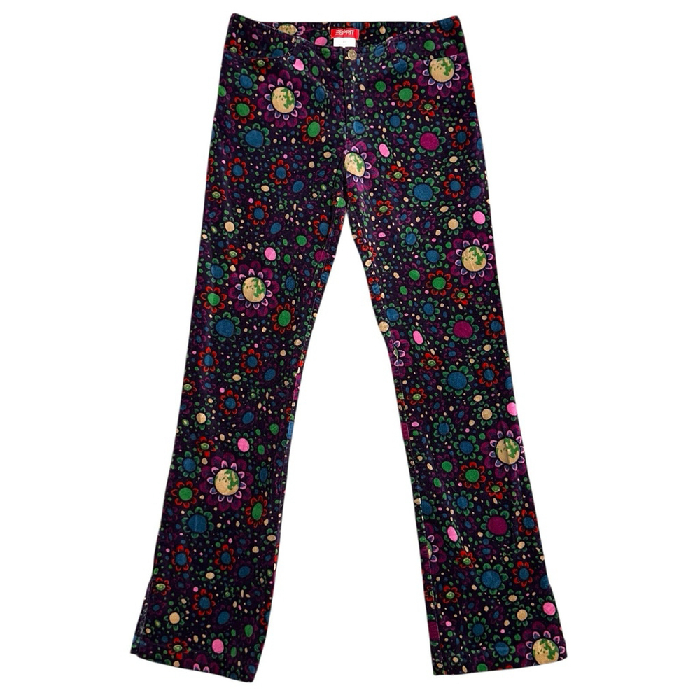 RARE!!! Esprit VTG 90’s Groovy Floral Velvet Boot Cut Pants Low Rise 5/6 Boho